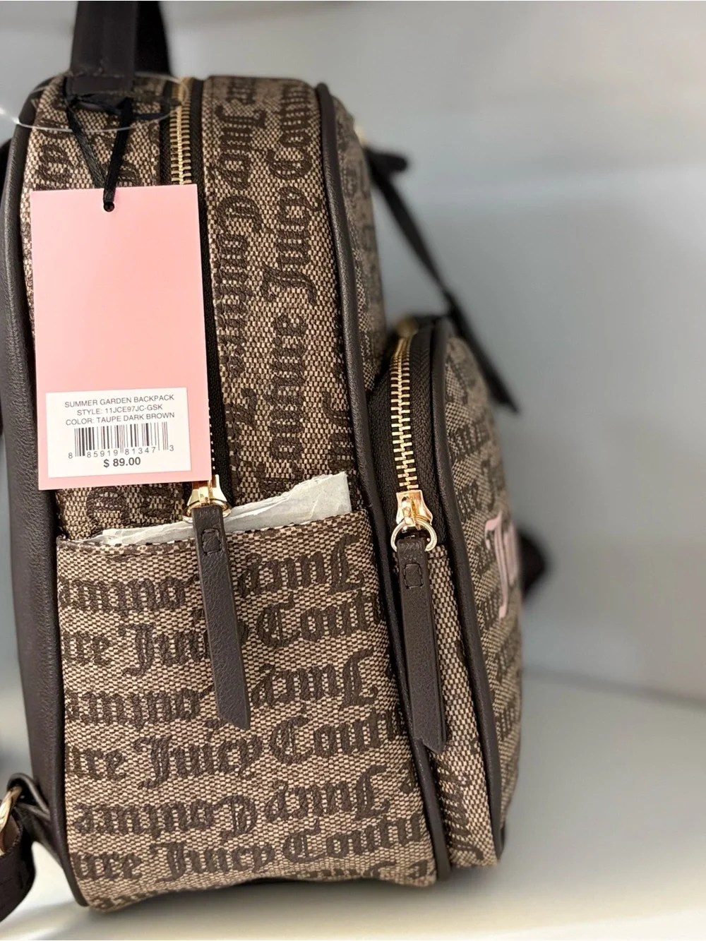 Juicy Couture Brown Logo Mini Backpack with Pink Script